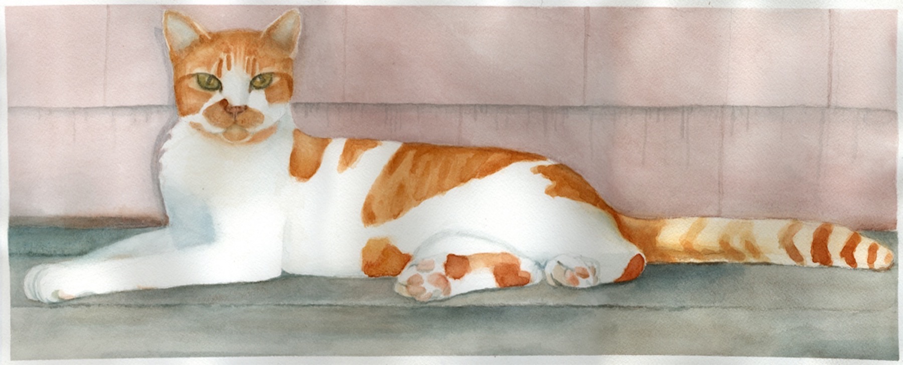 Watercolor portrait of an orange tabby cat