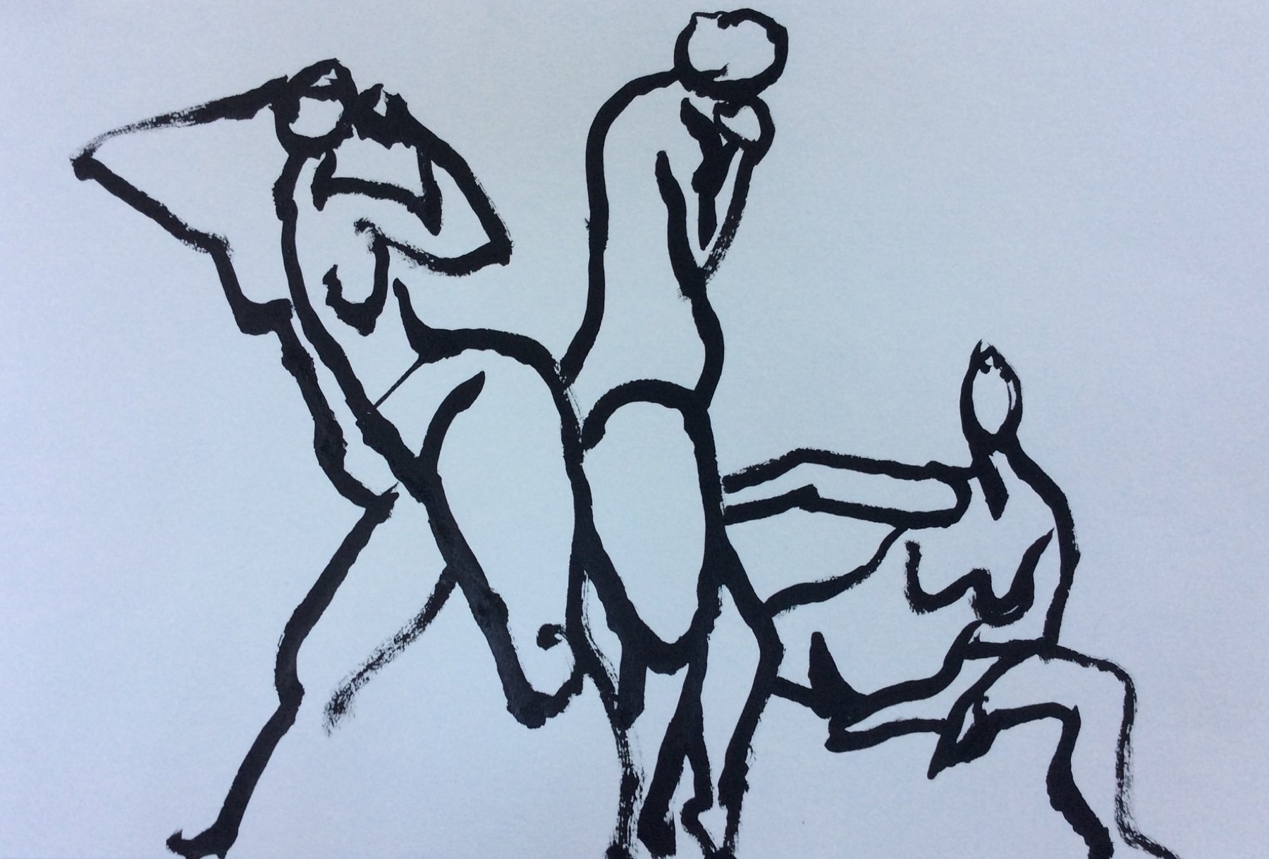 Group figure sketch in ink brush