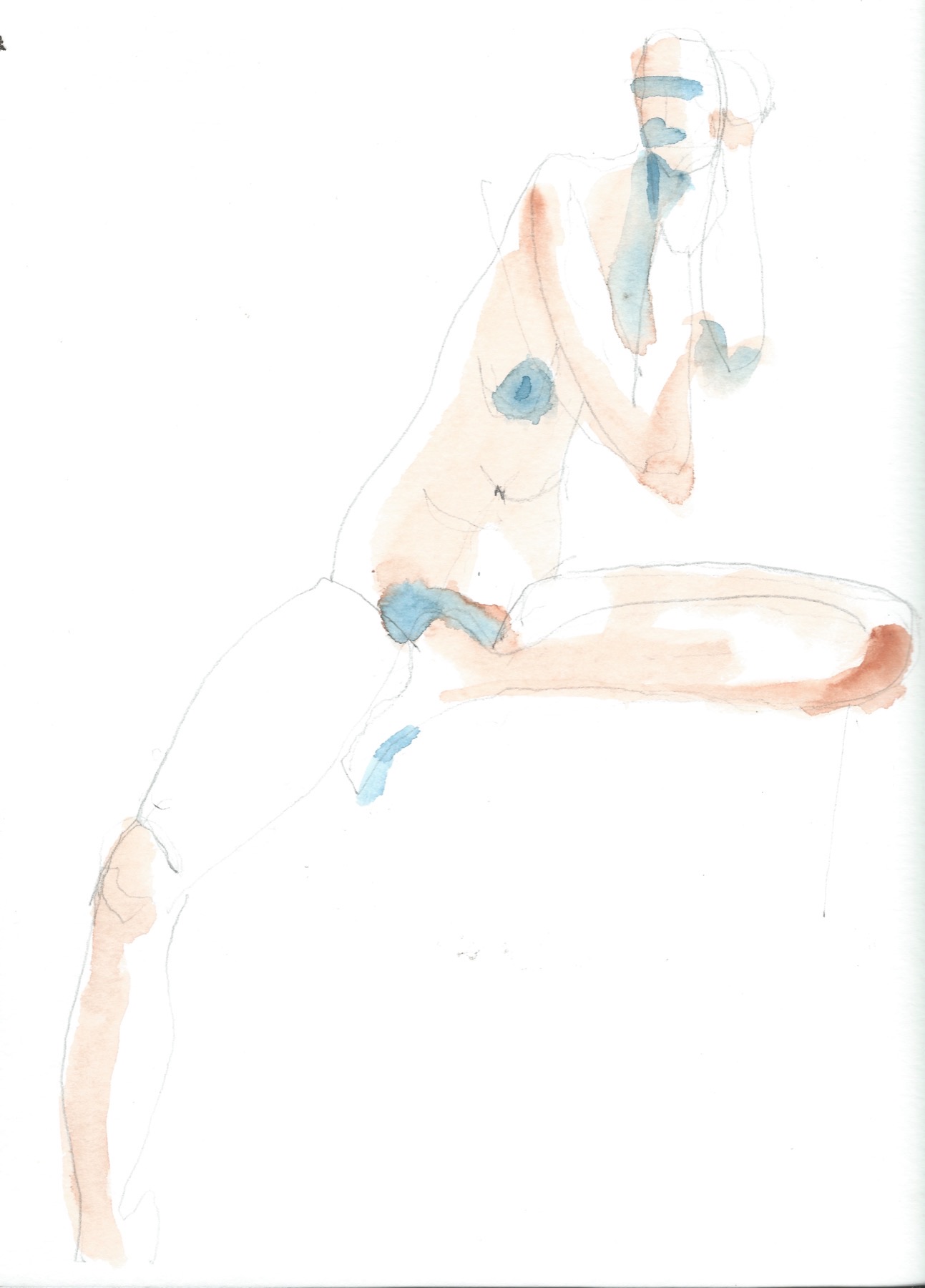 Seated figure study in pencil and watercolor