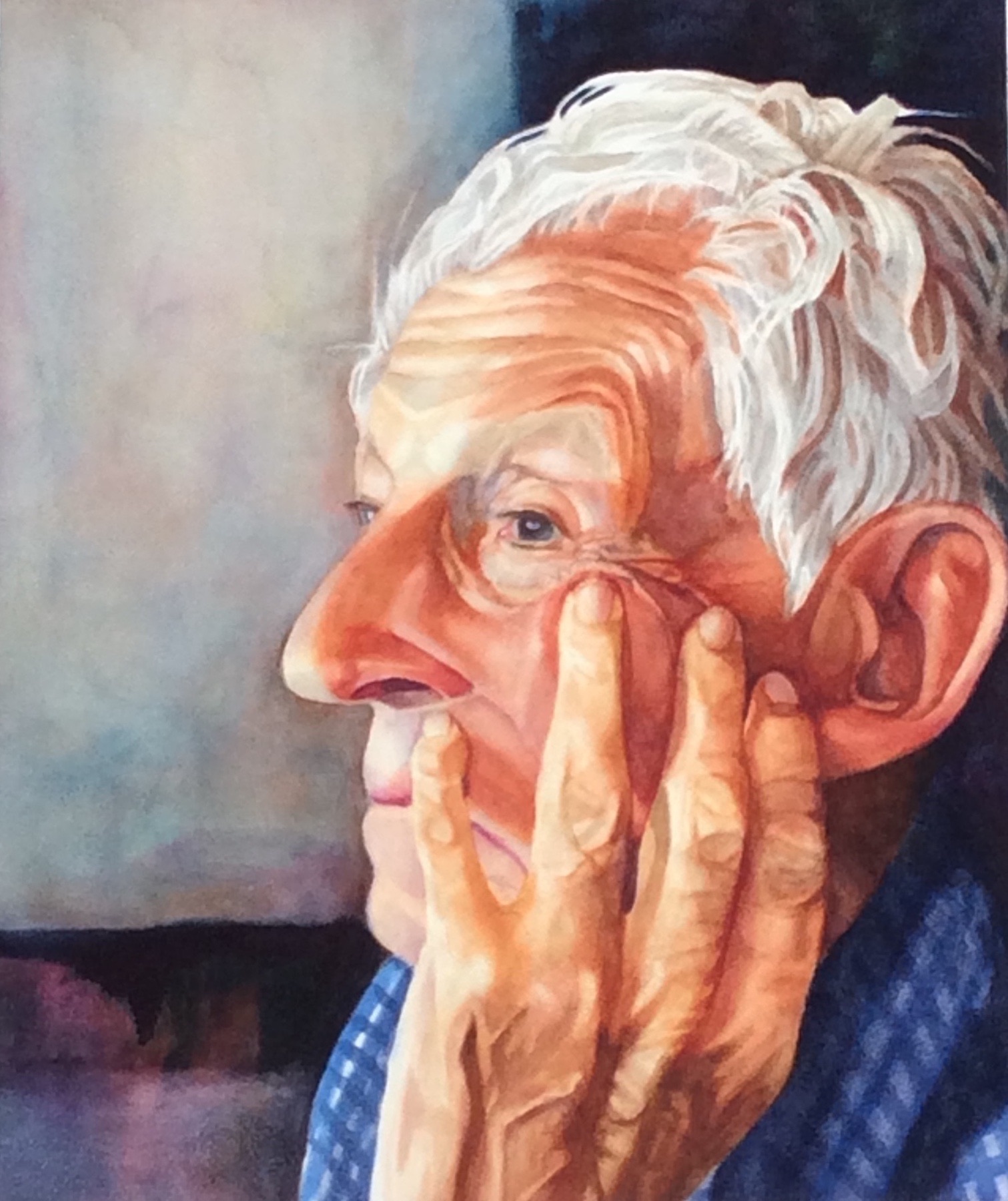 Watercolor portrait of an elderly man in profile
